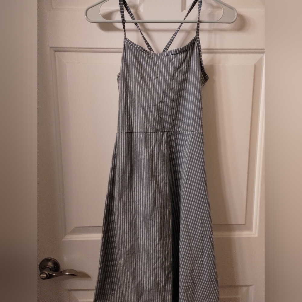 pact dress. Medium. Lake blue/white stripe.